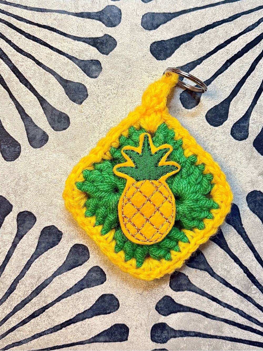 3" Dopamine Pineapple Patch Bag Charm Colorful Crochet Keychain Granny Square